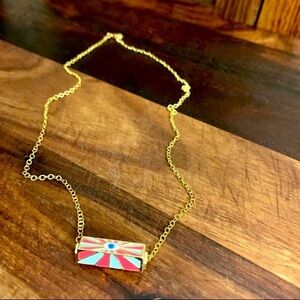 Evil Eye Charm Necklace in Pink Blue and Gold 18k GF Chain